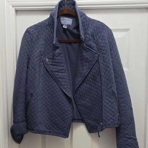 Warehouse Dark Blue Quilted Bomber Jacket - Picture 1 of 4